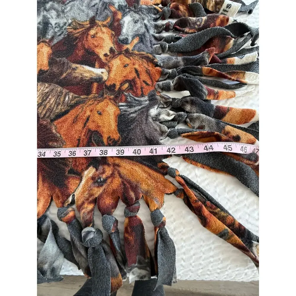 Horse Fleece Tie Fringe Throw Blanket Handmade Western Equestrian Ranch 50x60